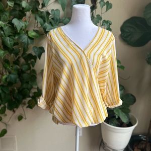 WEST KEI Yellow and White Allan Surplus Rolltab Shirt | medium